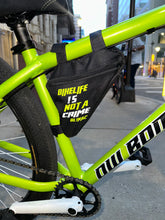 Load image into Gallery viewer, “BIKELIFE !S NOT A CRIME BIKE BAG”LIME GREEN &amp; REFLECTIVE