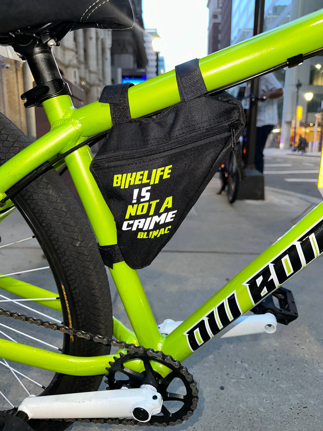 “BIKELIFE !S NOT A CRIME BIKE BAG”LIME GREEN & REFLECTIVE